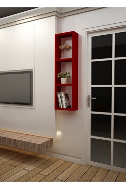 Dekormer Design Kitaplık Kırmızı Tek Duvar Rafı