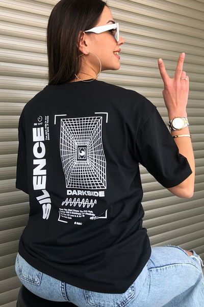 MODAGEN Silence Oversize Women's Black T-shirt - Back Printed