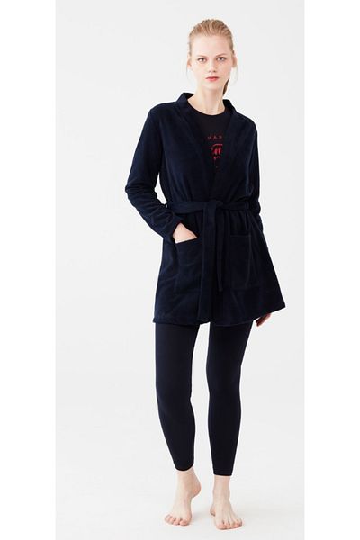 Mod Collection Women's Navy Blue Short Fleece Dressing Gown