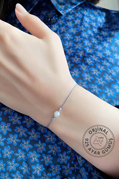 alberaccessories 925 Ayar Gümüş Aparatlı Orjinal Inci Örgü Ip Şans Bileklik (...