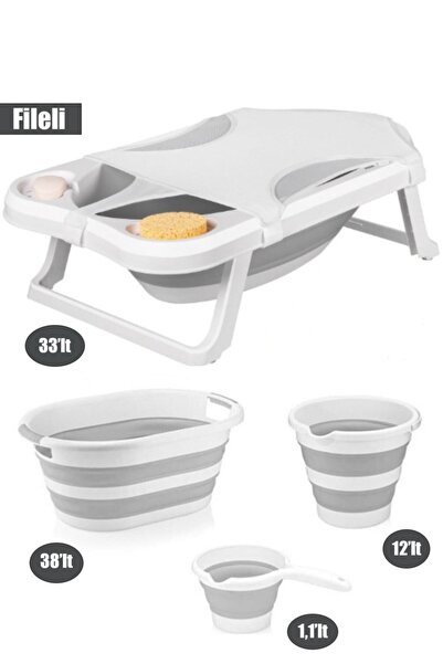 Zuu Baby Fileli Katlanabılır Banyo Küveti Gri 6li Set
