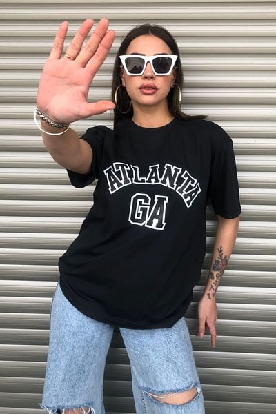 MODAGEN Women's Black Atlanta Printed Oversize T-shirt