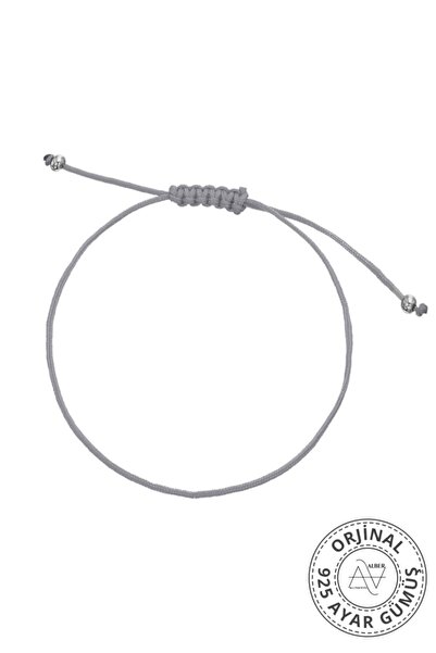 alberaccessories 925 Ayar Gümüş Boncuklu Şans Gri Ip Bileklik ( Sakinlik )