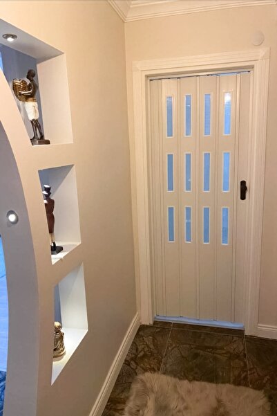 ERİKMANN Akordiyon Pvc Kapı Beyaz Camlı Tek Açılım 117 X 216 Cm