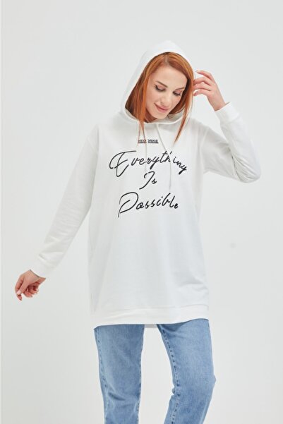 Wazze Kapişonlu Bağcıklı Baskı Detaylı Sweatshirt