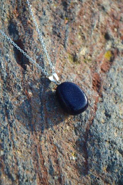 Düşler Orijinal Lacivert Yıldıztaşı(azim Taşı) Tımbıl (tumble) Doğal Taş Kolye