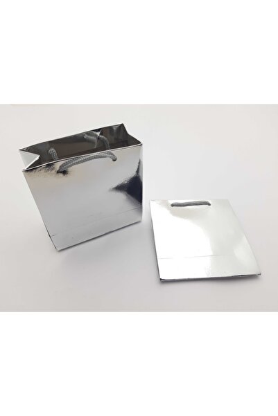 Genel Markalar Gümüş Metalize Renginde 11 X 11 Parlak Kartondan Mamul Kordon Ip Kulplu Çanta 25 Adet