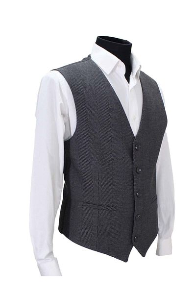 MENTOR REGALO Men's Vest V-Neck Gray Herringbone 50364