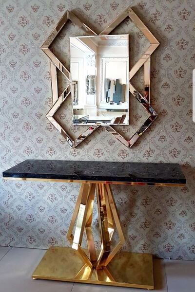 Dinç Metal Sehpa Özel Üretim Metal Gold Bernardo Dresuar Takımı