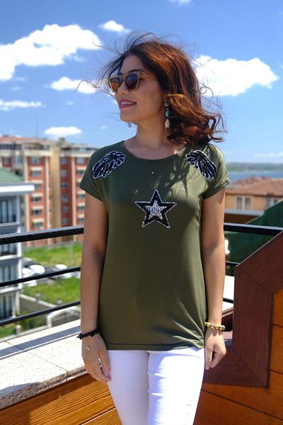 AVORWE Κεντημένο T-shirt με παγιέτες Star And Angel Wing