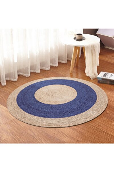 Bonny Home Mor & Bej Jüt Yuvarlak Hasır Halı Yolluk Salon Oda Mutfak Halısı