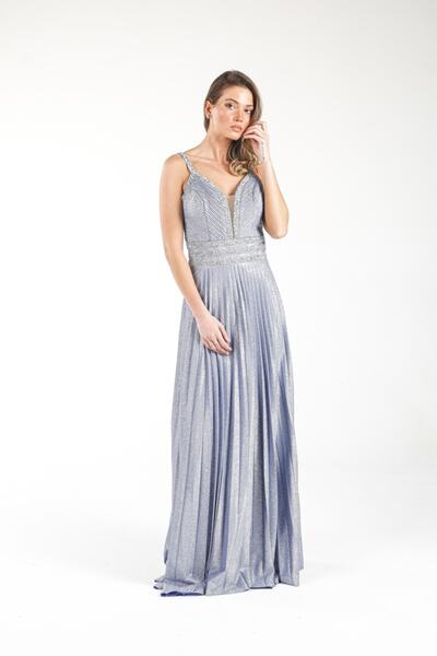 ALİS DRESS Beli Ve Omuzu Taş Işlemeli Pilise Etekli Indigo Abiye