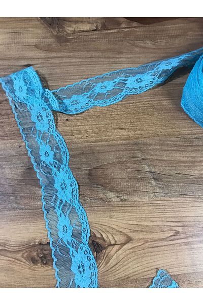 efem gipür Knitted Lace Tape 1 Mt Baby Blue Machine Work