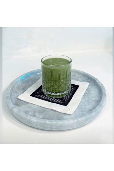 Sümeyra Marble Art Blue Stone Gray Marble Presentation Tray 28 Cm