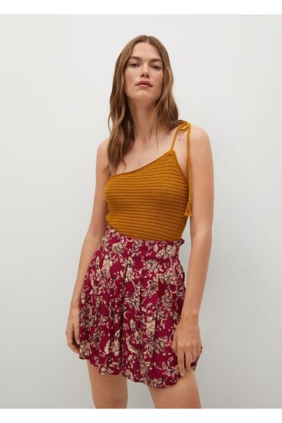 MANGO Woman Női, piros mintás, drappos rövidnadrág