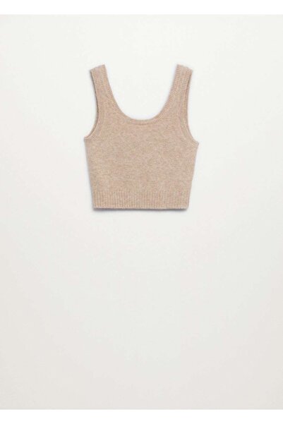 MANGO Woman Kadın Bej Kısa Örgü Üst