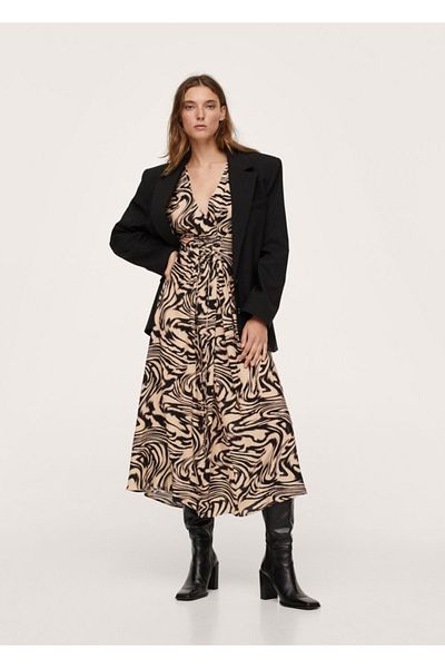 MANGO Woman Γυναικείο Μακρύ Φόρεμα με Καφέ Λεοπάρ σχέδιο