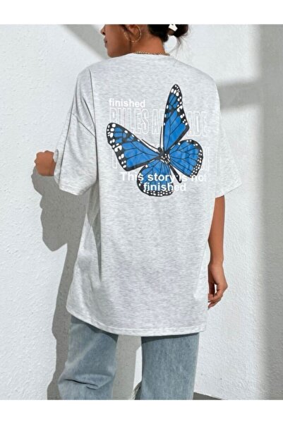 Deocept Γυναικείο μπλουζάκι με στάμπα σε γκρι Oversize Finished Bules