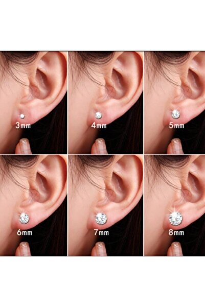 BERCHINE 4 Mm 2 Çift Kombin Cubic Zirkon 925 Ayar Gümüş Tektaş Çivi Küpe