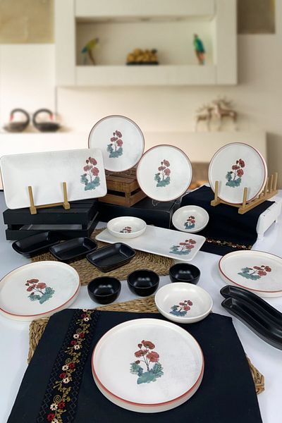 Keramika Poppy Flower Stackable Breakfast Set 19 Pieces for 6 People