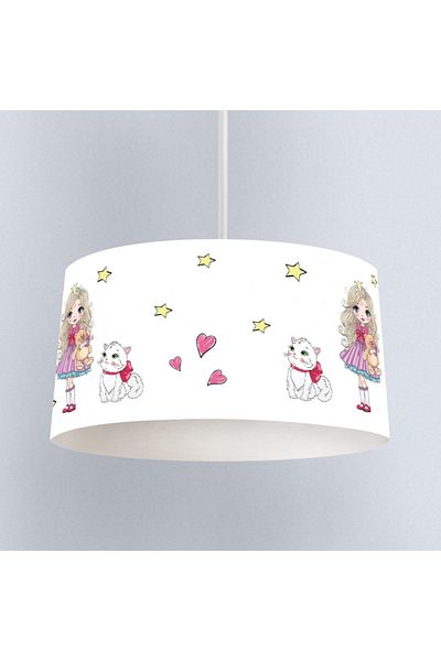 instababyrooms Sweet Girl And Cat Patterned Children's Room Digital Printed Pendant Lamp Chandelier