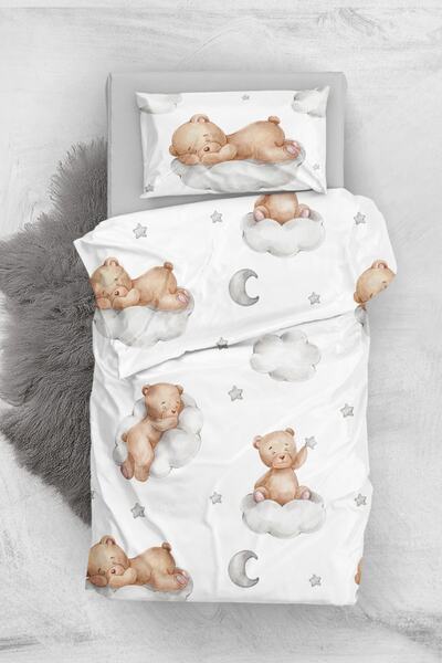 MonoHome Sleeping Teddy Bear 3d Pamuk Saten Bebek Nevresim Takımı