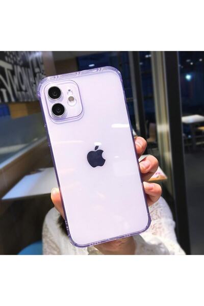 Miscase Iphone 11 Pro Max Uyumlu  Renkli Şeffaf Silikon 2.0mm Kamera Korumalı Telefon Kılıfı Lila