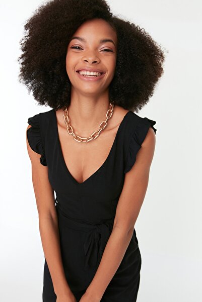 Trendyol Collection Black Belted Ruffle Detailed Pipe Leg Woven Overal TWOSS21TU0079