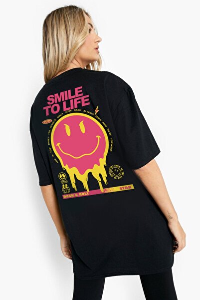 ROCKANDROLL Smile to Life crna Oversize kroj kratki rukav ženska T-shirt