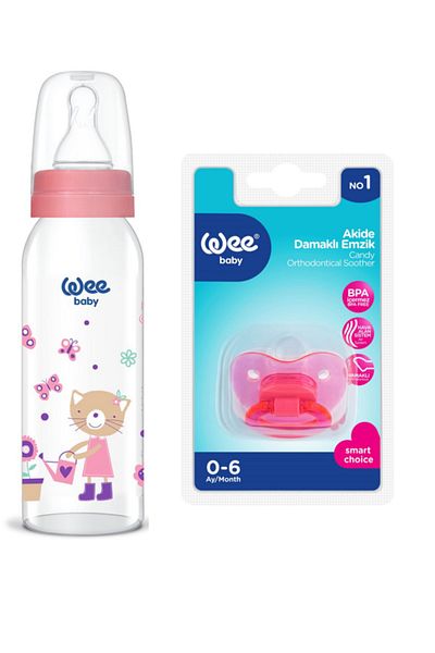 Wee Baby Glass Baby Bottle 250 Ml + Silicone Palate Pacifier Set
