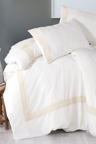 vivamaison Lacy White, 100% bumbac, cuvertură dublă și set de perne