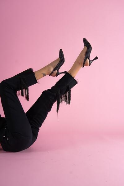 DİVOLYA Rozalinda Black Polka Dot Pointed Front Daily Use Heeled Shoes