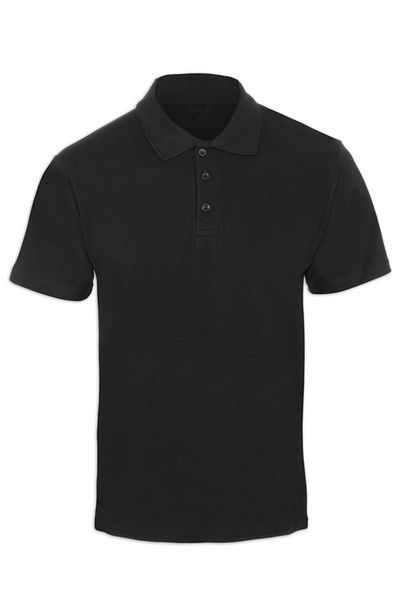 Çamdalı İş Elbiseleri Black Short Sleeve Polo T-Shirt - Black Pique Knitted T-Shirt with Pockets