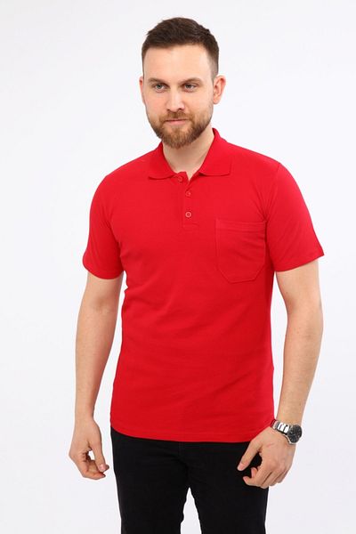 Çamdalı İş Elbiseleri Red Short Sleeve Polo Neck T-Shirt with Pocket