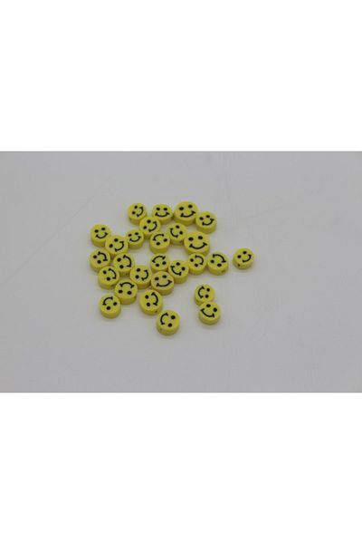 Hobimos 25 Pieces Smiling Face / Smiling Face Emoji Yellow Smile Fimo 10mm Polymer Clay Beads, Jewelry Making Beads