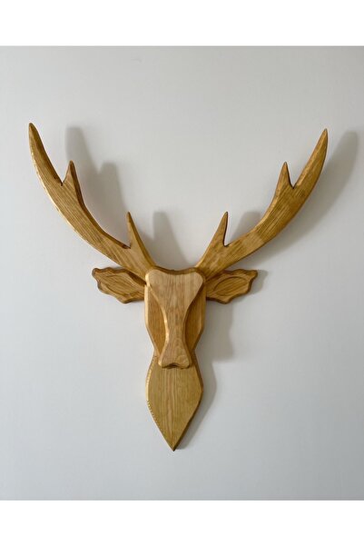 odka Ahşap Geyik Kafası 2 Boyutlu Naturel Renk 75cmx H:70cm