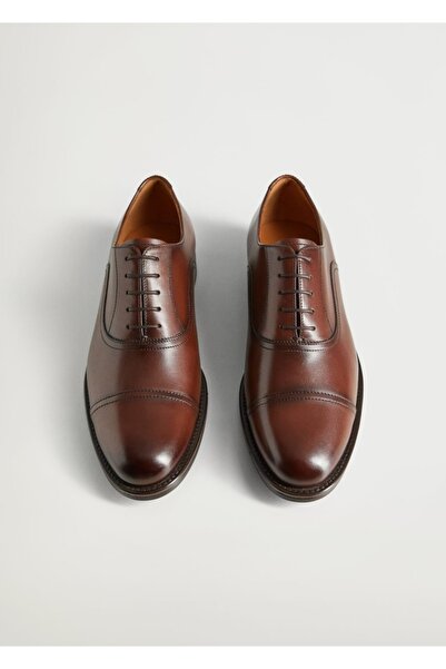 MANGO Man Erkek Orta Kahverengi Dikişli Deri Oxford Ayakkabı
