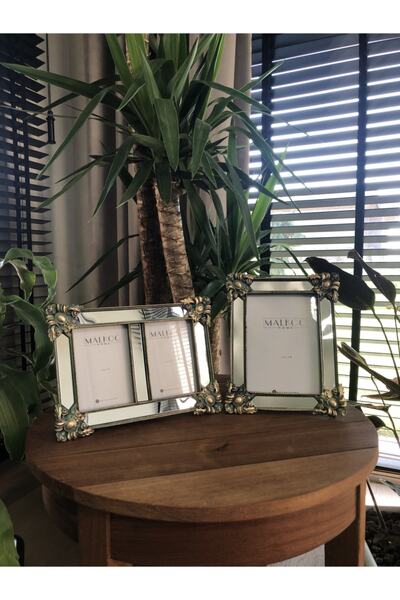 MALKOÇ HOME 2'li Modern Köşe Aynalı Çerçeve 10x15x2 | 13x18 Küf Yeşili