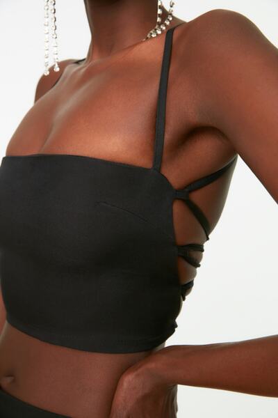 Trendyol Collection Black Crop Woven Bustier TPRSS22BS0004