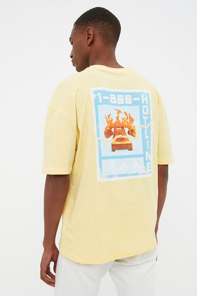 Trendyol Collection Yellow Men's Wide Cut Crew Neck Short Sleeve Printed T-Shirt
