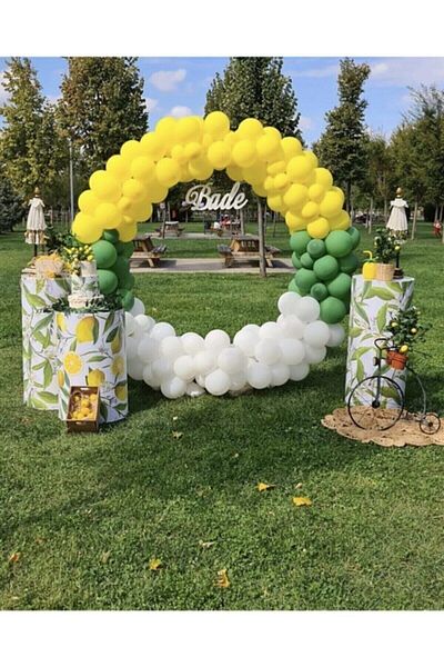 BEST PARTİ DOĞUM GÜNÜ PARTİ SÜSLERİ Lemon Concept Yellow Dark Green And White Balloon Chain 50 pieces + 5 mt Balloon Chain
