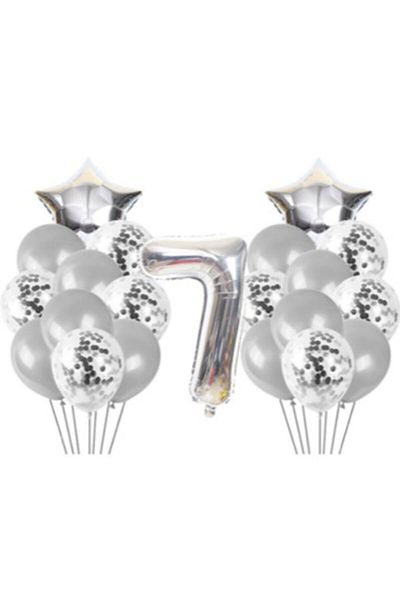 BEST PARTİ DOĞUM GÜNÜ PARTİ SÜSLERİ 7 Year Old Confetti Balloon Birthday Set Silver