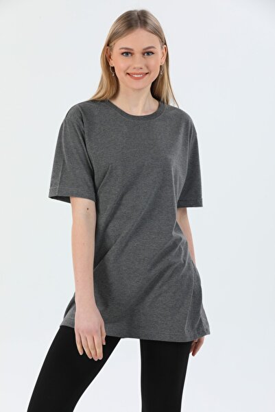 citadium تيشيرت نسائي أساسي بلون رمادي فحمي ورقبة دائرية وأكمام قصيرة مصنوع م...