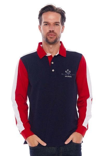 Galvanni Men's Navy Blue Polo Collar Sweatshirt - Pontıva