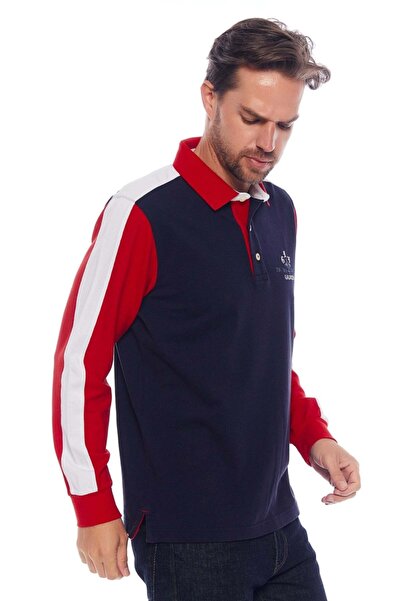 Galvanni Men's Navy Blue Polo Collar Sweatshirt - Pontıva