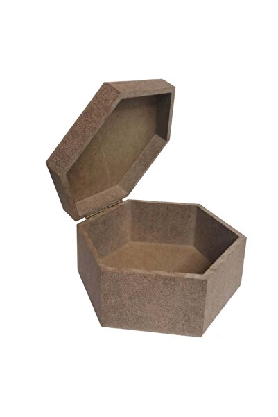 Beynu Ahşap Boyanabilir Altıgen Kutu Ham Mdf Hobi Kutusu Hediyelik Menteşeli ...