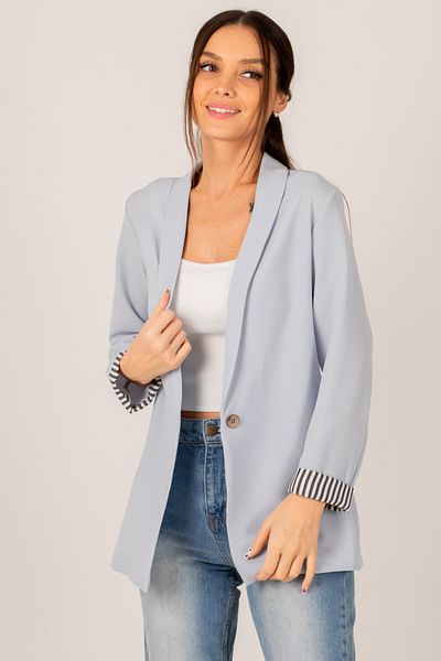 armonika Jachetă de damă Baby Blue cu dungi cu un singur nasture ARM-22K001131
