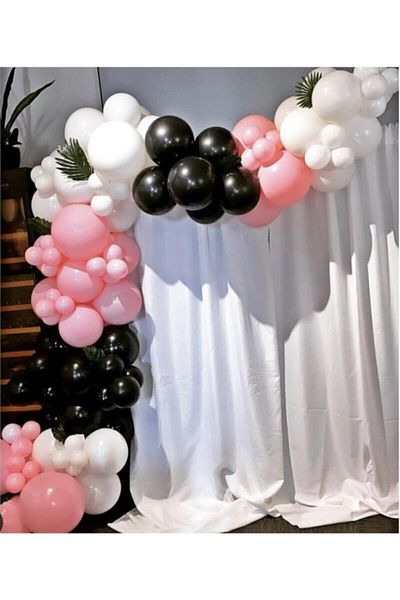 BEST PARTİ DOĞUM GÜNÜ PARTİ SÜSLERİ 50 Balloons Black Pink White Mixed 5 mt Balloon Chain