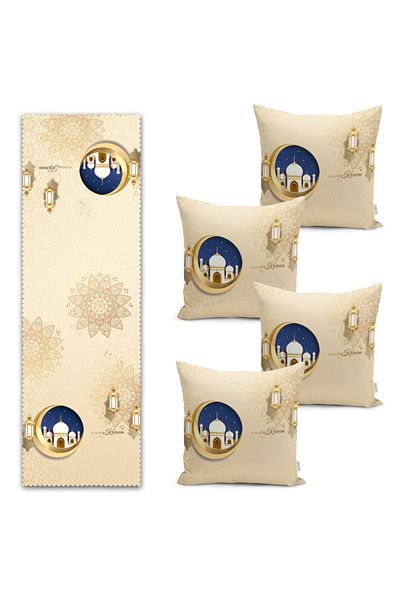Realhomes Ramadan Lantern Crescent Set Alergăr și Huse de pernă cu imprimare digitală