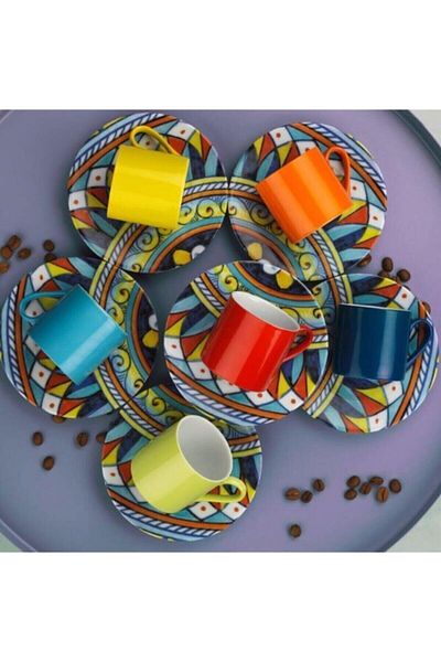 Kütahya Porselen Dream Coffee Set for 6 People Colorful